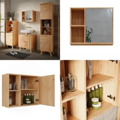 Vicco Badspiegelschrank Bambus Lucie 54x45x20 cm - Badezimmerschrank mit Spiegel, Kombination aus offenen Fächern und Türen für flexible Nutzung