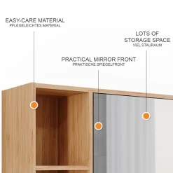 Vicco Badspiegelschrank Bambus Lucie 54x45x20 cm - Badezimmerschrank mit Spiegel, Kombination aus offenen Fächern und Türen für flexible Nutzung