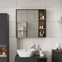 Vicco Badspiegelschrank Grau/Artisan Viola 80x75x18 cm - Badezimmerschrank mit Spiegel, Übersichtliche Organisation dank cleverer Fächeraufteilung