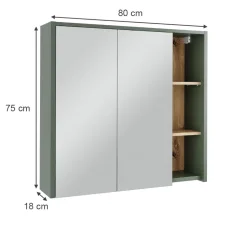 Vicco Badspiegelschrank Grün/Artisan Viola 80x75x18 cm - Badezimmerschrank mit Spiegel, Übersichtliche Organisation dank cleverer Fächeraufteilung