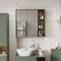 Vicco Badspiegelschrank Grün/Artisan Viola 80x75x18 cm - Badezimmerschrank mit Spiegel, Übersichtliche Organisation dank cleverer Fächeraufteilung