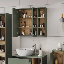 Vicco Badspiegelschrank Grün/Artisan Viola 80x75x18 cm - Badezimmerschrank mit Spiegel, Übersichtliche Organisation dank cleverer Fächeraufteilung