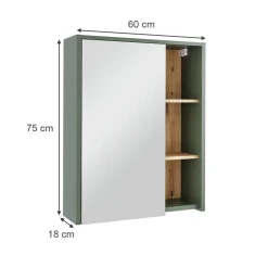 Vicco Badspiegelschrank Grün/Artisan Viola 60x75x18 cm - Badezimmerschrank mit Spiegel, Übersichtliche Organisation dank cleverer Fächeraufteilung