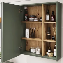 Vicco Badspiegelschrank Grün/Artisan Viola 60x75x18 cm - Badezimmerschrank mit Spiegel, Übersichtliche Organisation dank cleverer Fächeraufteilung
