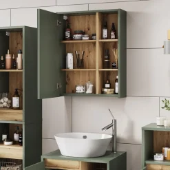 Vicco Badspiegelschrank Grün/Artisan Viola 60x75x18 cm - Badezimmerschrank mit Spiegel, Übersichtliche Organisation dank cleverer Fächeraufteilung