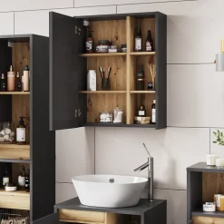 Vicco Badspiegelschrank Grau/Artisan Viola 60x75x18 cm - Badezimmerschrank mit Spiegel, Übersichtliche Organisation dank cleverer Fächeraufteilung