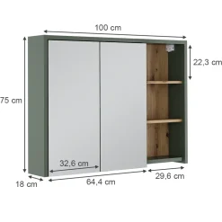 Vicco Badspiegelschrank Grün/Artisan Viola 100x75x18 cm - Badezimmerschrank mit Spiegel, Übersichtliche Organisation dank cleverer Fächeraufteilung