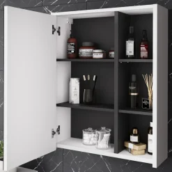 Vicco Badspiegelschrank Weiß/Grau Viola 60x75x18 cm - Badezimmerschrank mit Spiegel, Übersichtliche Organisation dank cleverer Fächeraufteilung