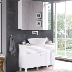 Vicco Badspiegelschrank Weiß Sola 100x80x17 cm - Badezimmerschrank mit Spiegel, Viel Stauraum oben und unten