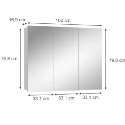 Vicco Badspiegelschrank Weiß Sola 100x80x17 cm - Badezimmerschrank mit Spiegel, Viel Stauraum oben und unten