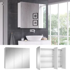 Vicco Badspiegelschrank Weiß Sola 100x80x17 cm - Badezimmerschrank mit Spiegel, Viel Stauraum oben und unten