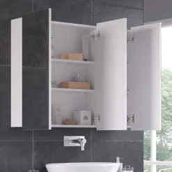 Vicco Badspiegelschrank Weiß Sola 100x80x17 cm - Badezimmerschrank mit Spiegel, Viel Stauraum oben und unten