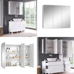 Vicco Badspiegelschrank Weiß Sola 100x80x17 cm - Badezimmerschrank mit Spiegel, Viel Stauraum oben und unten