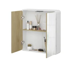 Vicco Badspiegelschrank Weiß/Eiche Arla 60x60x12 cm - Badezimmerspiegelschrank mit Spiegel, Viel Stauraum für Handtücher, Kosmetik & Pflegeprodukte