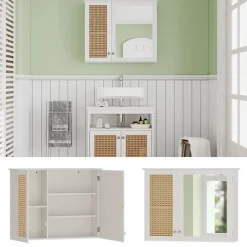 Vicco Badspiegelschrank Weiß Rosario 68x49x17 cm - Badezimmerschrank mit Spiegel, Viel Stauraum oben und unten