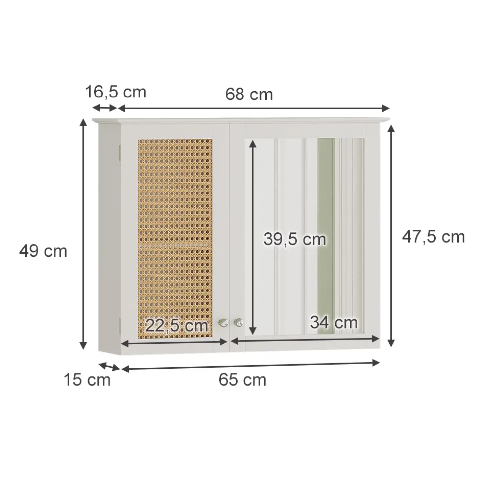 Vicco Badspiegelschrank Weiß Rosario 68x49x17 cm - Badezimmerschrank mit Spiegel, Viel Stauraum oben und unten