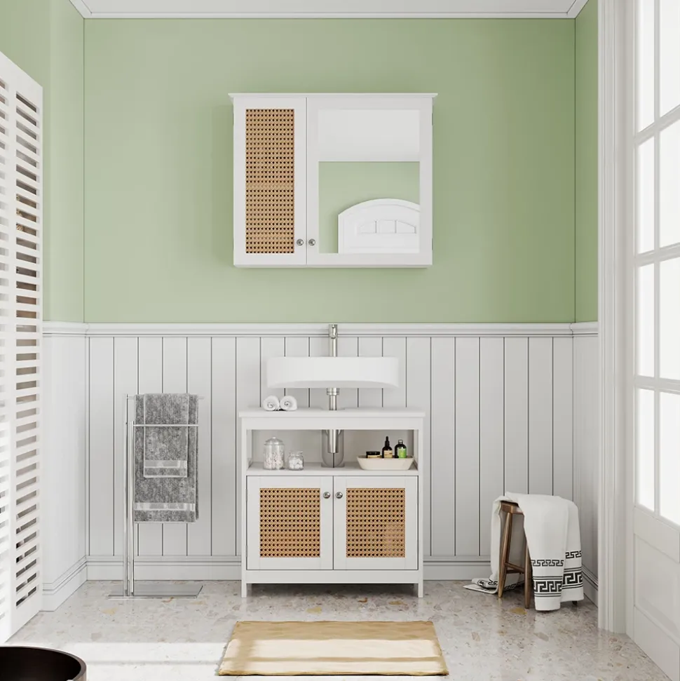 Vicco Badspiegelschrank Weiß Rosario 68x49x17 cm - Badezimmerschrank mit Spiegel, Viel Stauraum oben und unten