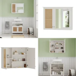 Vicco Badspiegelschrank Weiß Rosario 68x49x17 cm - Badezimmerschrank mit Spiegel, Viel Stauraum oben und unten