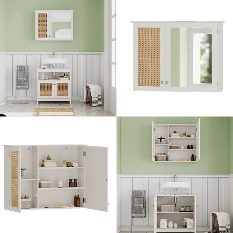 Vicco Badspiegelschrank Weiß Rosario 68x49x17 cm - Badezimmerschrank mit Spiegel, Viel Stauraum oben und unten