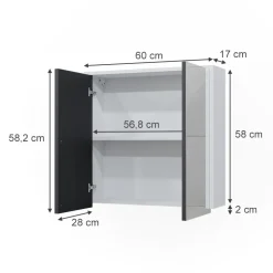 Vicco Badspiegelschrank Weiß/Anthrazit Maltin 60x58x17 cm - Badezimmerschrank mit Spiegel, Viel Stauraum oben und unten
