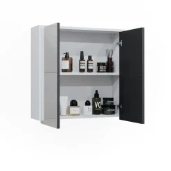 Vicco Badspiegelschrank Weiß/Anthrazit Maltin 60x58x17 cm - Badezimmerschrank mit Spiegel, Viel Stauraum oben und unten
