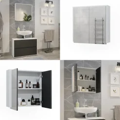 Vicco Badspiegelschrank Weiß/Anthrazit Maltin 60x58x17 cm - Badezimmerschrank mit Spiegel, Viel Stauraum oben und unten