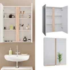 Vicco Badspiegelschrank Weiß Gloria 70x84x16 cm - Badezimmerschrank mit Spiegel, Unterschrank- und Hängeschrank-Kombination