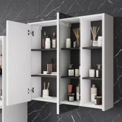 Vicco Badspiegelschrank Weiß/Grau Viola 80x75x18 cm - Badezimmerschrank mit Spiegel, Übersichtliche Organisation dank cleverer Fächeraufteilung