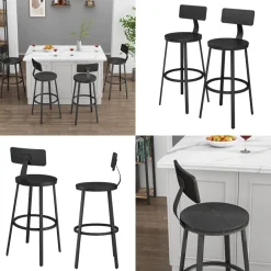 Vicco Barhocker Caracas, Hocker für die Bar, Schwarz, 34 x 102 cm 2er Set