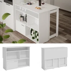 Vicco Bartisch Dominic, Bartresen für Esszimmer, Weiß, 116 x 37 cm 4X offene Fächer und 1x Tür