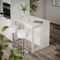 Vicco Bartisch-Set Dominic, Bartresen und Hocker, Weiß, 116 x 37 cm mit 2 Barhockern