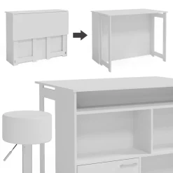 Vicco Bartisch-Set Dominic, Bartresen und Hocker, Weiß, 116 x 37 cm mit 2 Barhockern