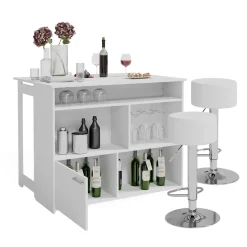 Vicco Bartisch-Set Dominic, Bartresen und Hocker, Weiß, 116 x 37 cm mit 2 Barhockern