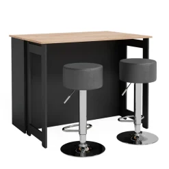 Vicco Bartisch-Set "Dominic", Goldkraft Eiche/Anthrazit, 116 x 37 cm mit 2 Barhockern