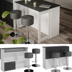 Vicco Bartisch-Set "Dominic", Anthrazit/Weiß, 116 x 37 cm mit 2 Barhockern