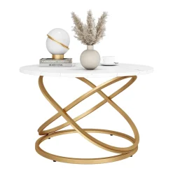 Vicco Couchtisch "Calgary", Weiß/Gold, 79.5 x 62 cm mit große Arbeitsfläche