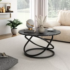 Vicco Couchtisch "Calgary", Schwarz/Schwarzer Marmor, 79.5 x 62 cm mit große Arbeitsfläche