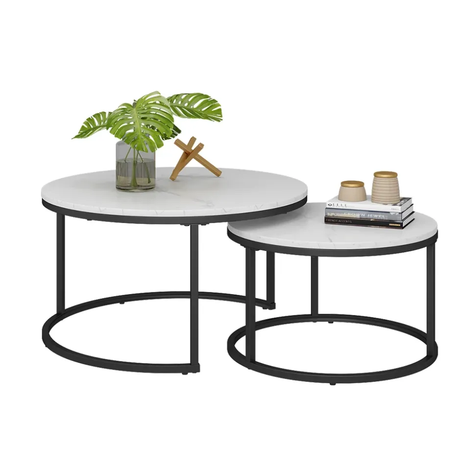 Vicco Couchtisch Set Montreal, 2-teiliger Sofatisch, Marmor Weiß, 77 x 40 cm 2 Teile