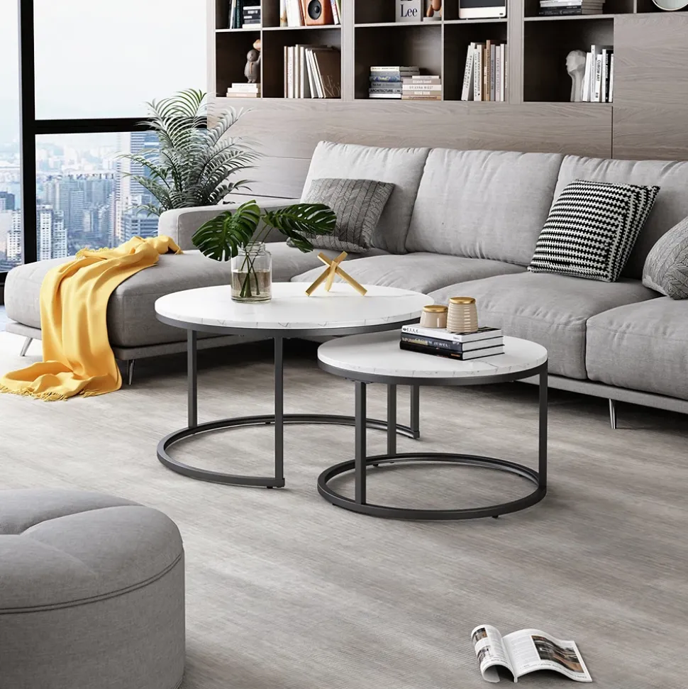 Vicco Couchtisch Set Montreal, 2-teiliger Sofatisch, Marmor Weiß, 77 x 40 cm 2 Teile