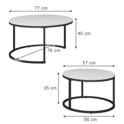 Vicco Couchtisch Set Montreal, 2-teiliger Sofatisch, Marmor Weiß, 77 x 40 cm 2 Teile