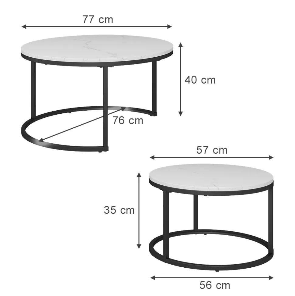 Vicco Couchtisch Set Montreal, 2-teiliger Sofatisch, Marmor Weiß, 77 x 40 cm 2 Teile