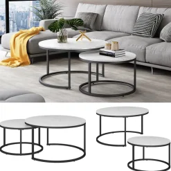 Vicco Couchtisch Set Montreal, 2-teiliger Sofatisch, Marmor Weiß, 77 x 40 cm 2 Teile