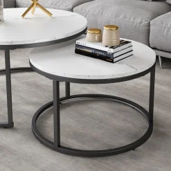 Vicco Couchtisch Set Montreal, 2-teiliger Sofatisch, Marmor Weiß, 77 x 40 cm 2 Teile