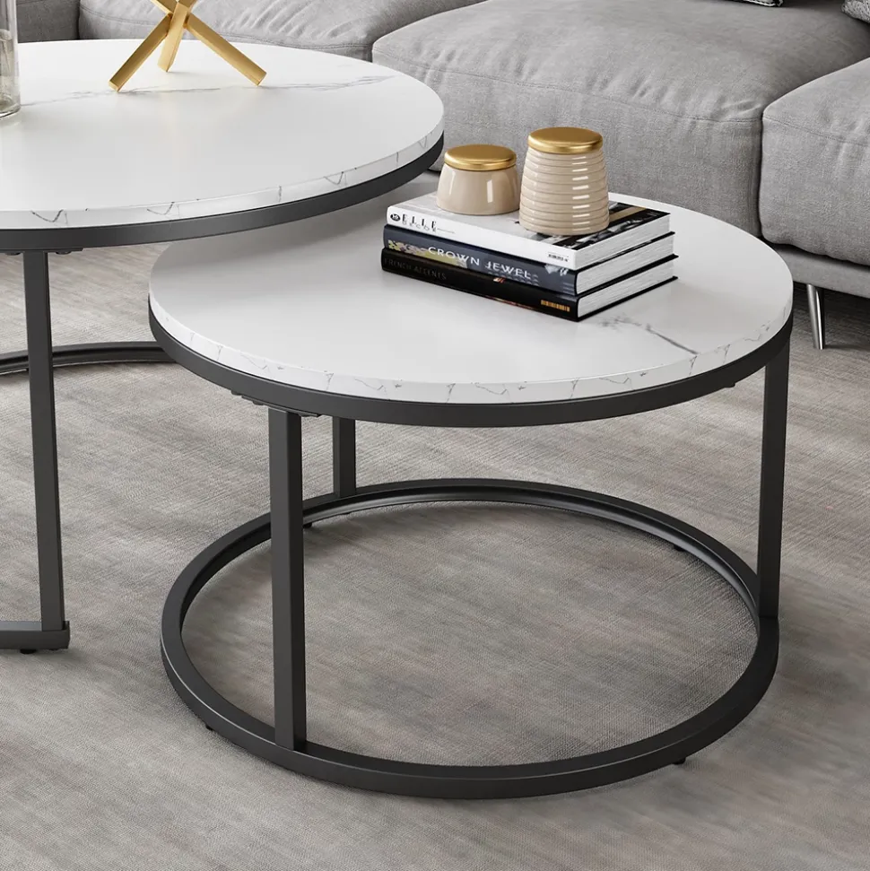 Vicco Couchtisch Set Montreal, 2-teiliger Sofatisch, Marmor Weiß, 77 x 40 cm 2 Teile