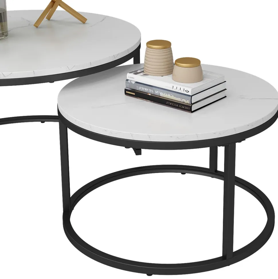 Vicco Couchtisch Set Montreal, 2-teiliger Sofatisch, Marmor Weiß, 77 x 40 cm 2 Teile