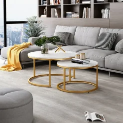 Vicco Couchtisch Set Montreal, 2-teiliger Sofatisch, Weiß/Gold, 77 x 40 cm 2 Teile