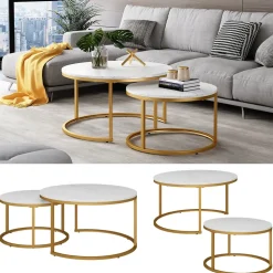 Vicco Couchtisch Set Montreal, 2-teiliger Sofatisch, Weiß/Gold, 77 x 40 cm 2 Teile