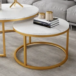 Vicco Couchtisch Set Montreal, 2-teiliger Sofatisch, Weiß/Gold, 77 x 40 cm 2 Teile