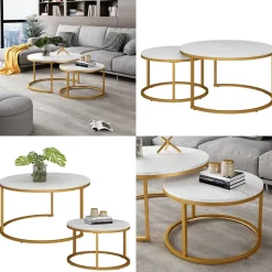 Vicco Couchtisch Set Montreal, 2-teiliger Sofatisch, Weiß/Gold, 77 x 40 cm 2 Teile