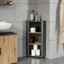 Vicco Eckmidischrank Anthrazit/Artisan Irma 33x81x33 cm - Die Badezimmermöbel, Ideal für kleine Bäder oder enge Räume